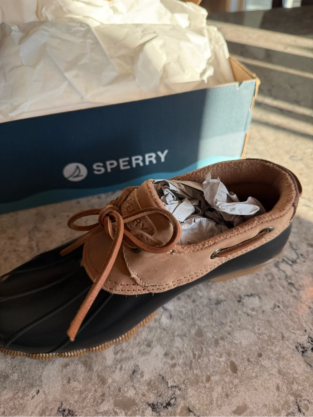 Sperry Saltwater women’s  Two-Tone Brown duck/ rain shoes. NIB